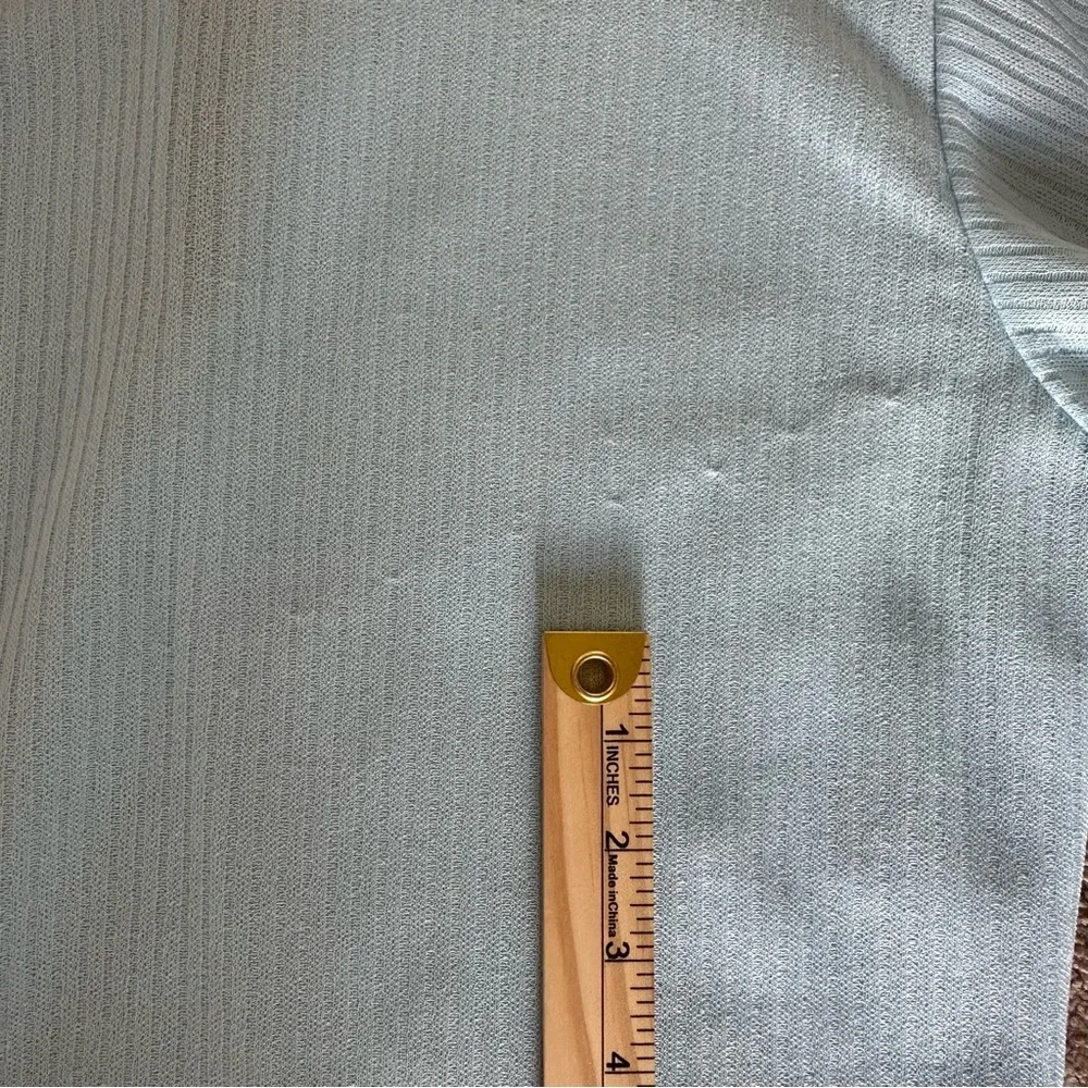 Vintage Blue Ribbed Mock Neck Puff Sleeve Top 70s 80s Retro Medium - Picture 7 of 11